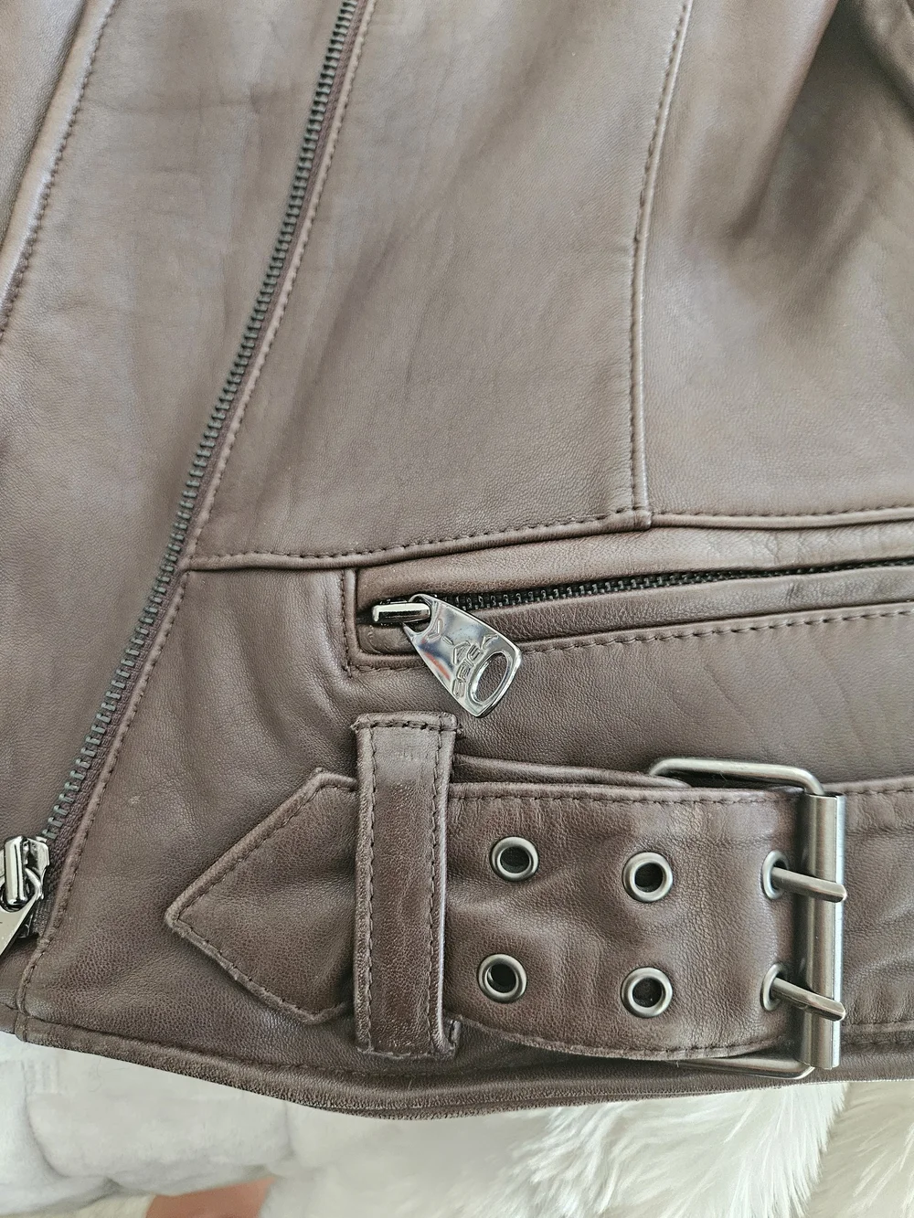 MICHAEL KORS 100% Lambskin Leather Moto Jacket - Chocolate Brown